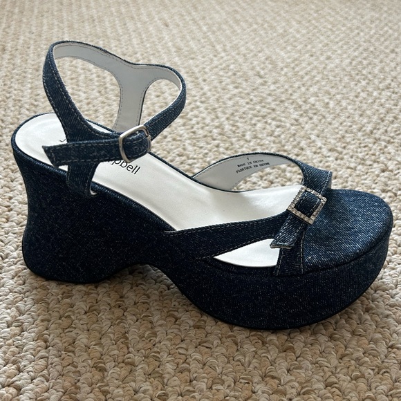Jeffrey Campbell Throwback Denim Platform Sandal In Dark Denim Silver - Picture 9 of 11